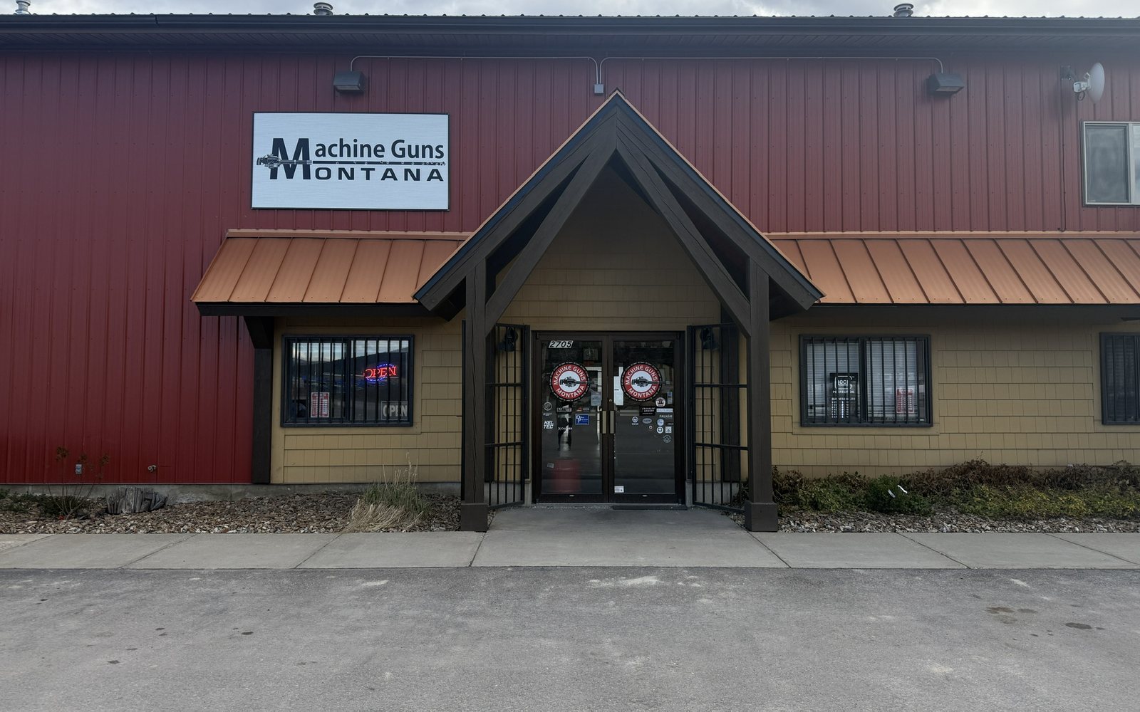 Machine Guns Montana storefront on U.S. Highway 93 South, Kalispell, Montana